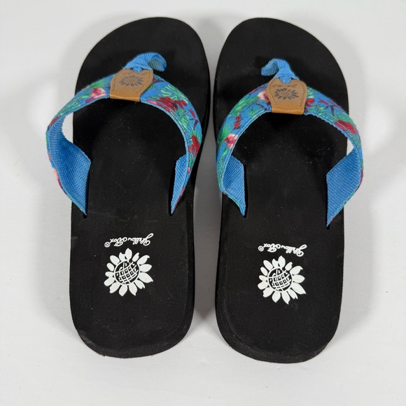 Yellow Box Flip Flops Blue with Pink Flamingos Size 7 1/2 7.5 Sandals Tropical - Picture 10 of 15